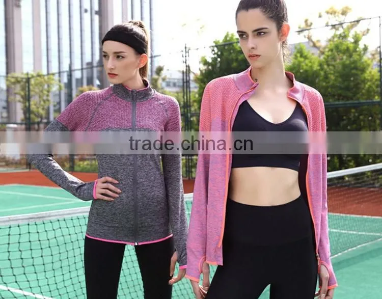 Women's Tight Compression Training Long Sleeve T-Shirt Running Top without Hood Full Zip Yoga Fitness Coat