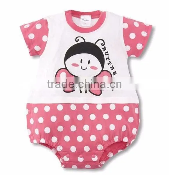 2016 cartoon animals dot printed short sleeve pure cotton baby romper