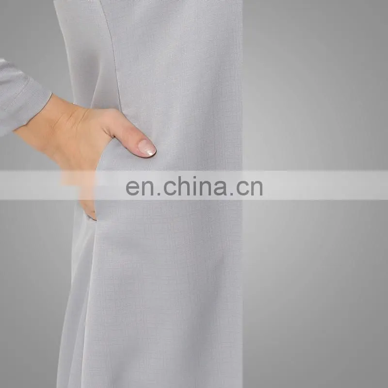 Muslim Women Long Dress Front Pleated Grey Dress Islamic Clothes