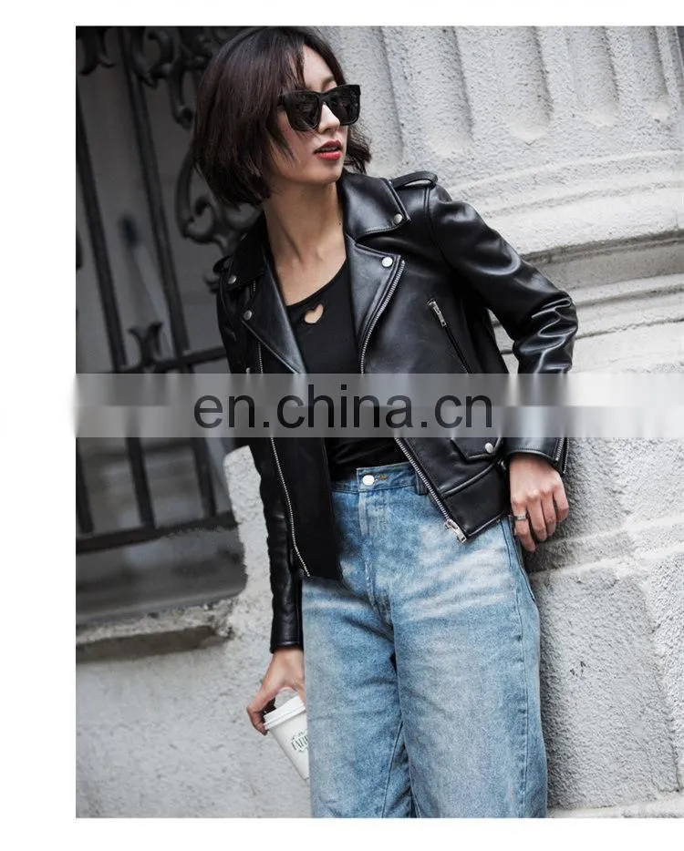 New Design High Quality Custom Sheep Leaher Jacket Black Women Soft Shell Jacket