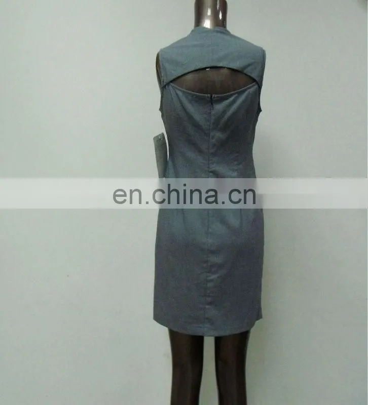 Simple and cute back hollow out design office lady tea dress