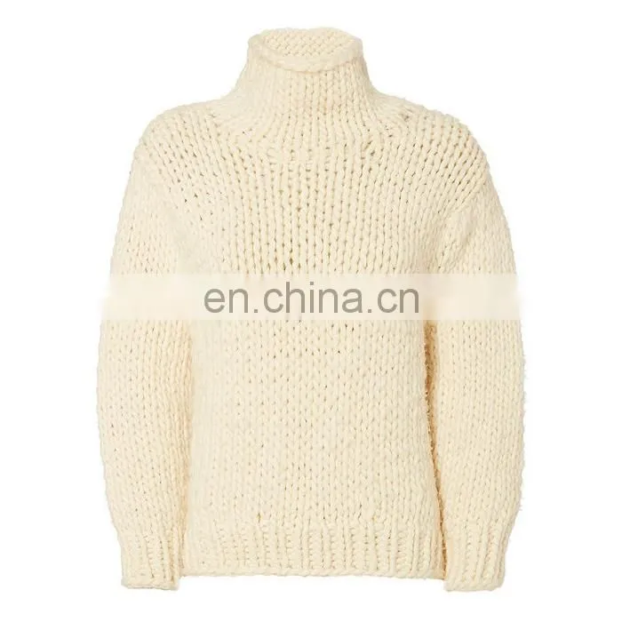 100% Manhand Chunky Knitted Turtlenck Long Sleeves Sweater In White