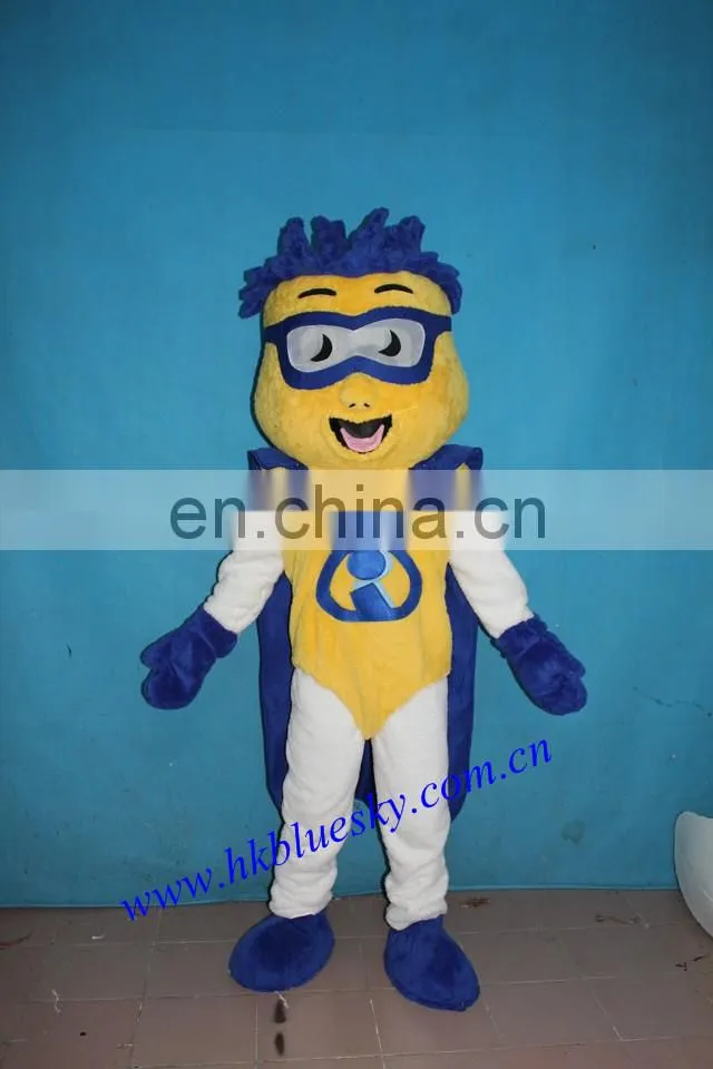 Custom Iman mascot costume with blue cape