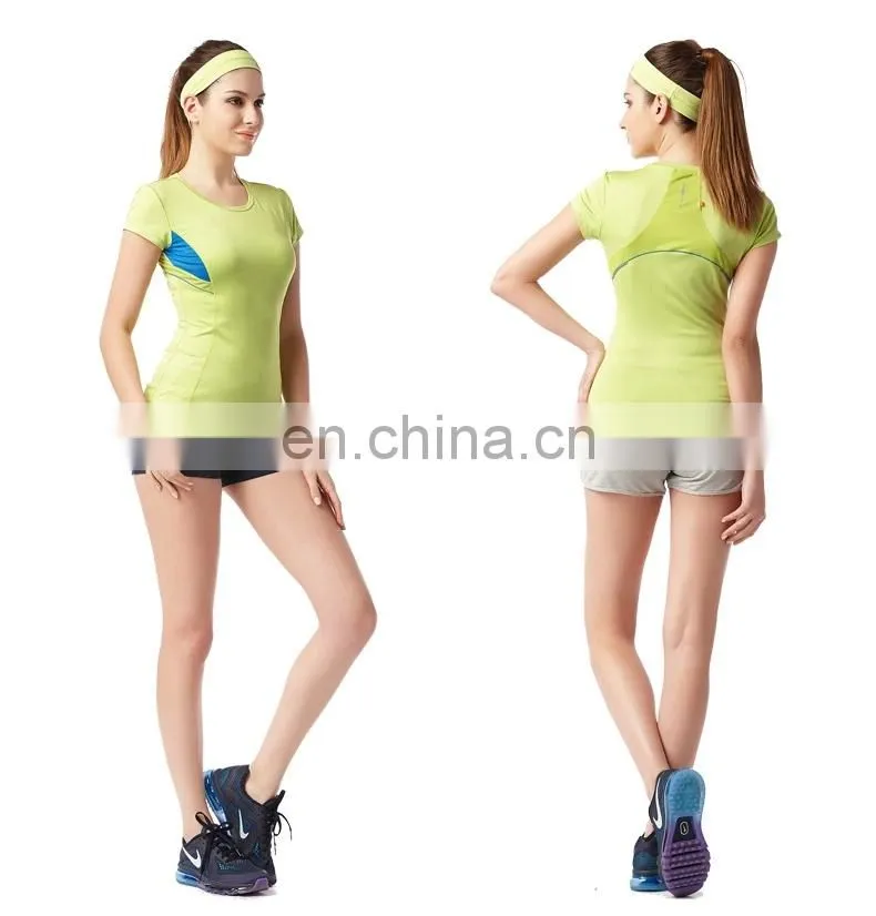 Yihao New Wholesale Bodybuliding Custom Woman Sportswear Fashion running Plain T Shirt Sports Yoga T Shirt