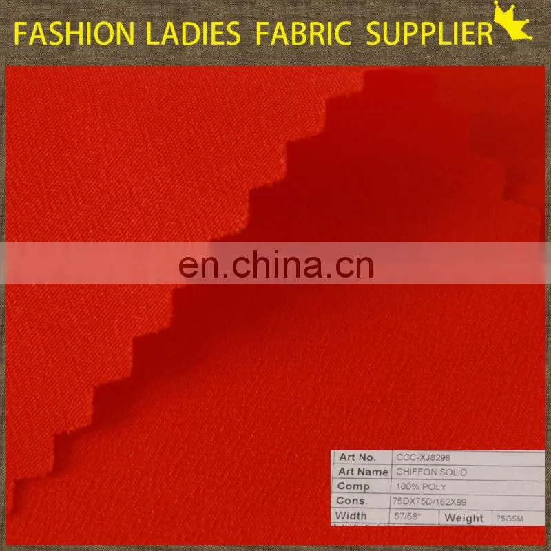 CCC-XJ8298 chiffon solid,2015 new fashionable design 100% poly solid chiffon fabric