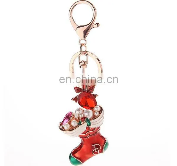 Stock Christmas Trees Rhinestone Metal Promotion Gift Keychain