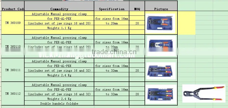 Crimping Tool Pressing clamp hand Tool ket set crimping tools for PEX AL PEX pipe press fittings 2016 NEW!