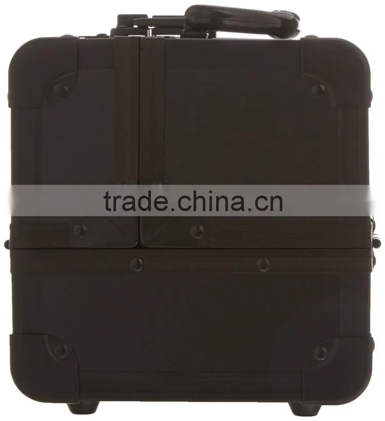 Aluminum Makeup Train Case, Travel Cosmetic Box with Trays, Mirror and Shoulder Strap,Black Aluminum Makeup Jewlery case