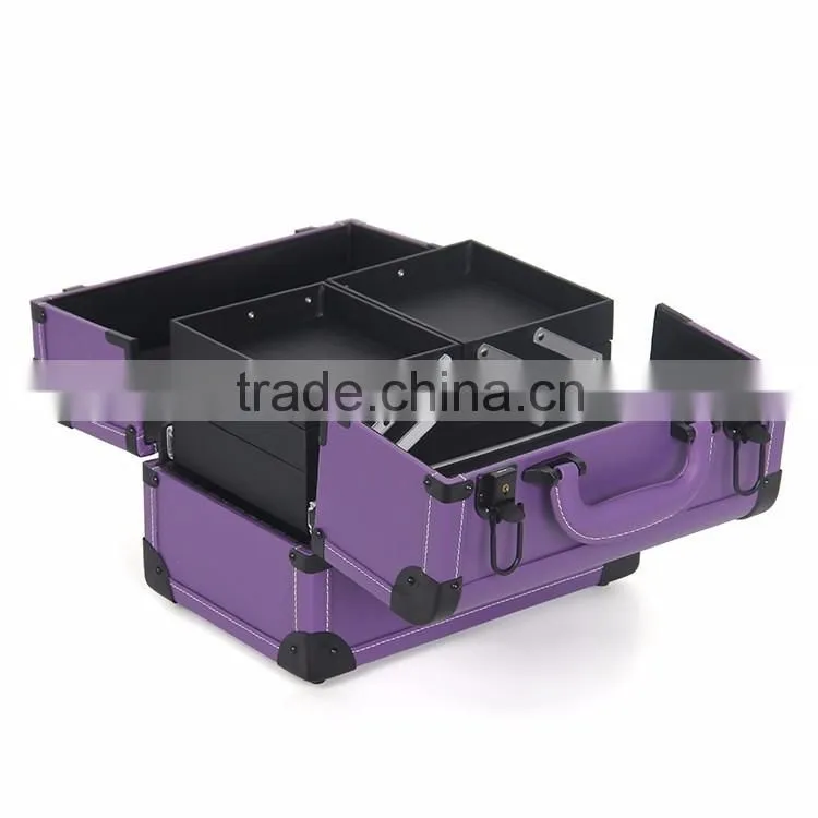 Purple Portable Cosmetic beauty train box makeup display Case