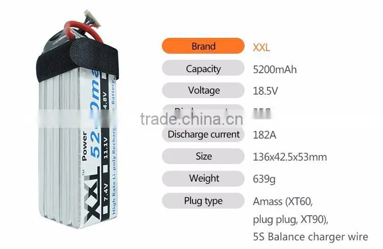 High Discharge Rate Lipo Battery 5S 5200mah 18.5V