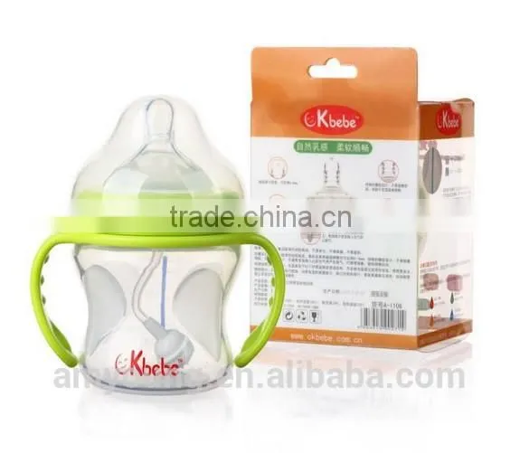China Supplier Babyflaschen Wide Neck Glass Bebek Bottle 150ml/5oz Silicone Baby Feeding Bottle BPA Free A-1106 G