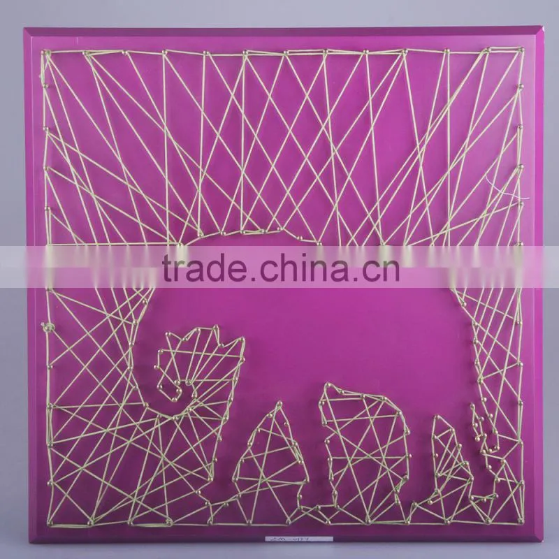 hand-made wooden string wall art with the elephant shaped design for home decoration