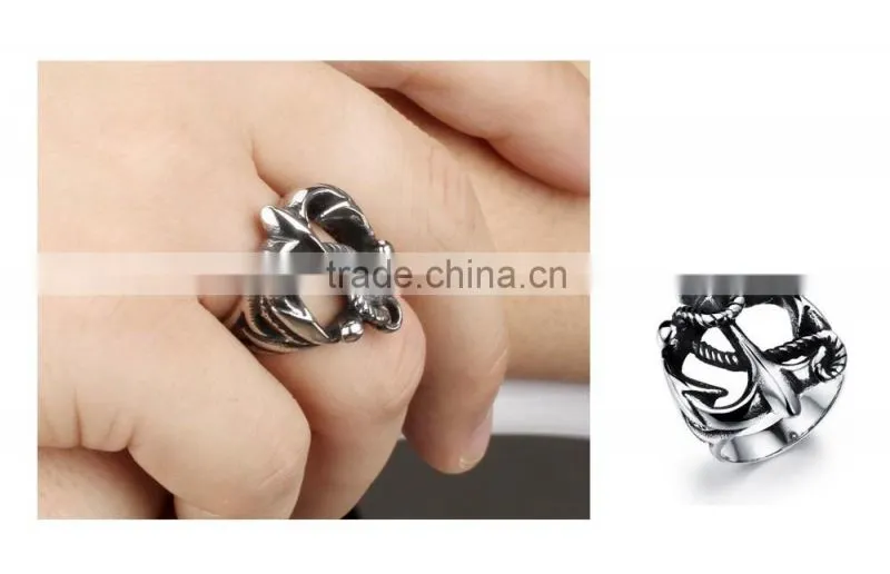 latest fashion antique stainless steel anchor design gey men ring