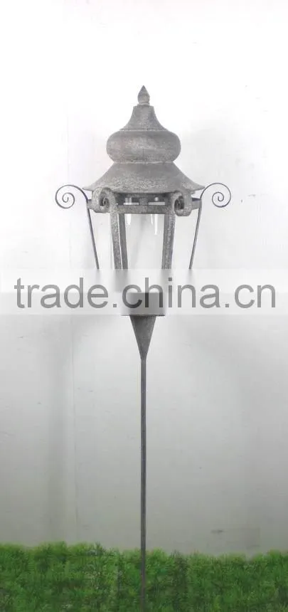 8009334F- hex metal candle lantern w/stick