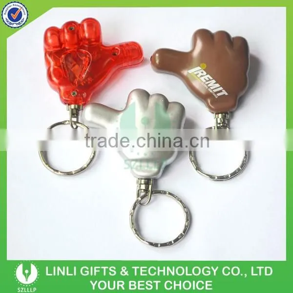 Thumb shape oem logo plastic led keyring light for advertising