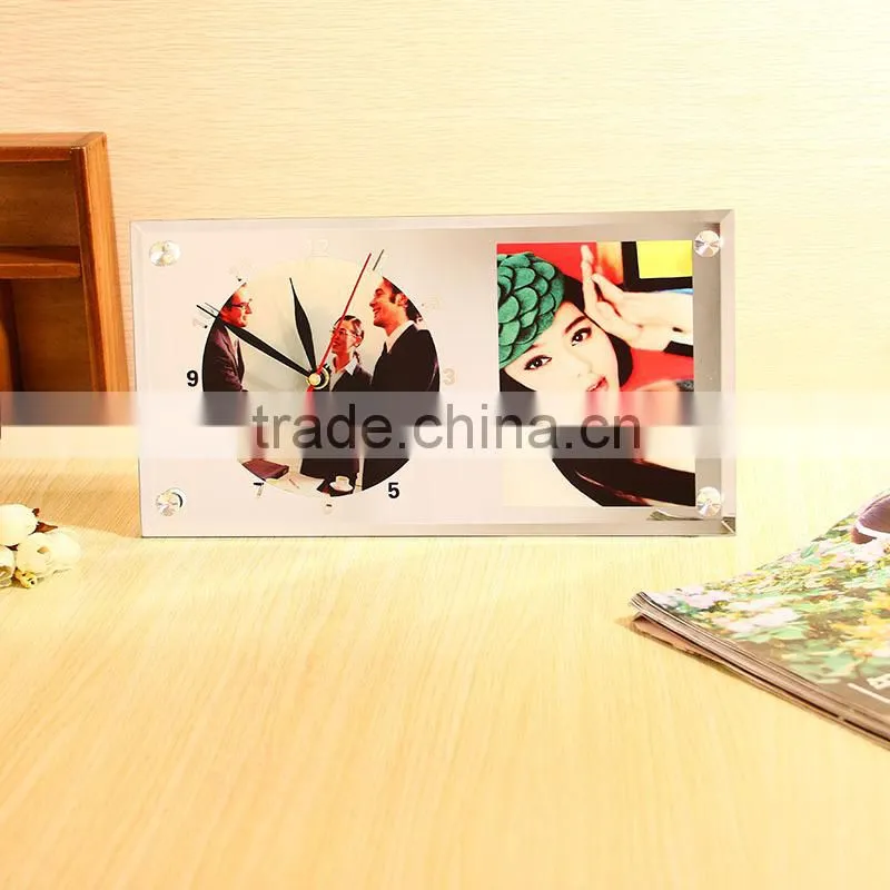 Sublimation blank glass frame with clock wedding souvenirs