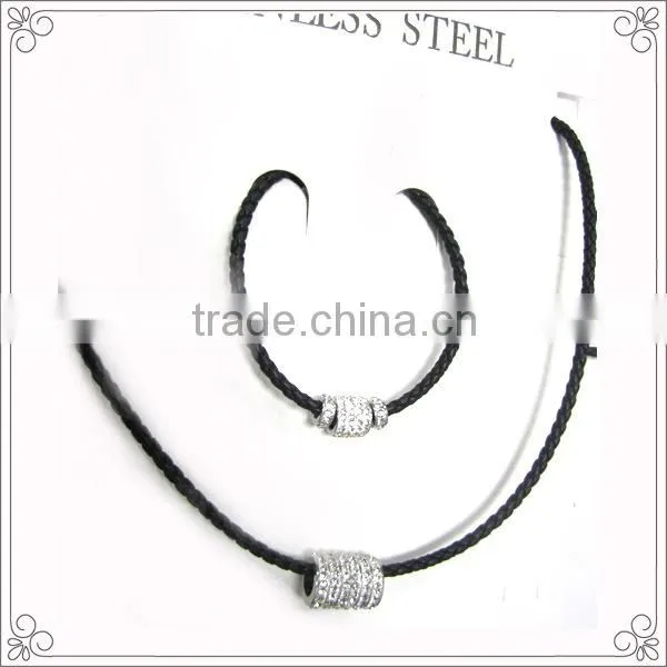 Steel Clasp Bridal Crystal Jewelry Set With Genuine Leather
