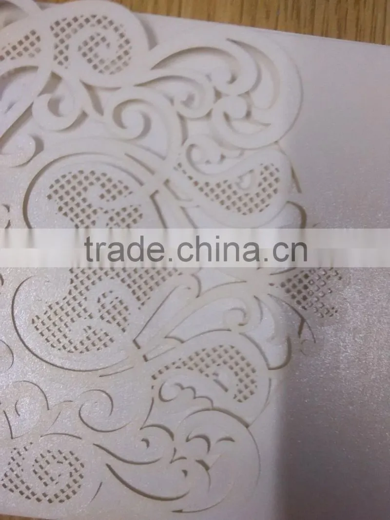 2016 newmengxing pearl white color wedding invitation laser cutting