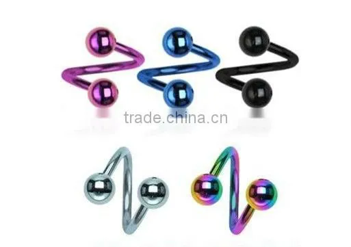 TITANIUM TWIST BELLY NAVEL RING ANODIZED SPIRAL 14G &Body Jewelry Shop Wholesale Jewelry