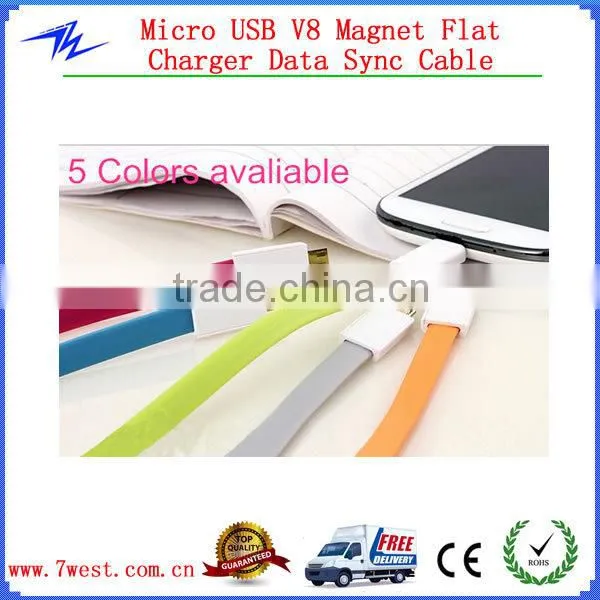 Newest Colorful Noodle Flat Magnet Micro USB Cable Charger Data Sync Cable for iPhone4/iPhone 5/Andriod smartphone