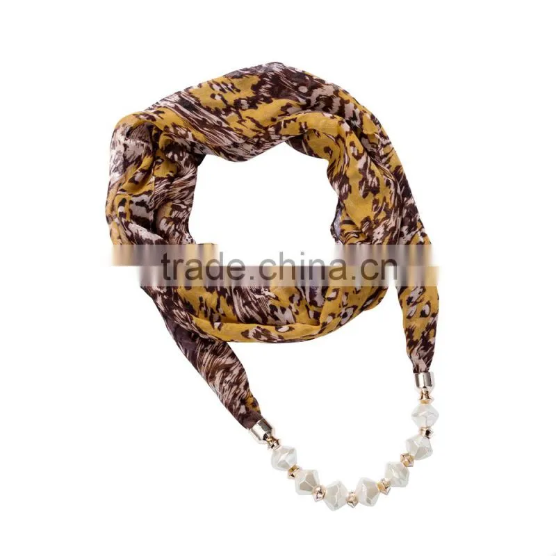 Shabby Chiffon Scarf necklace decorated with pearl beaded ornaments chain