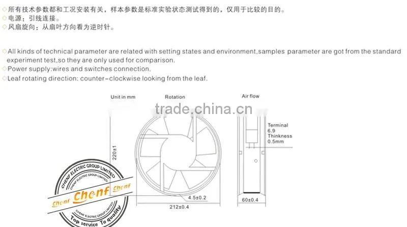 Cheaper Electrical 220X220X60mm Outer rotor axial flow fan