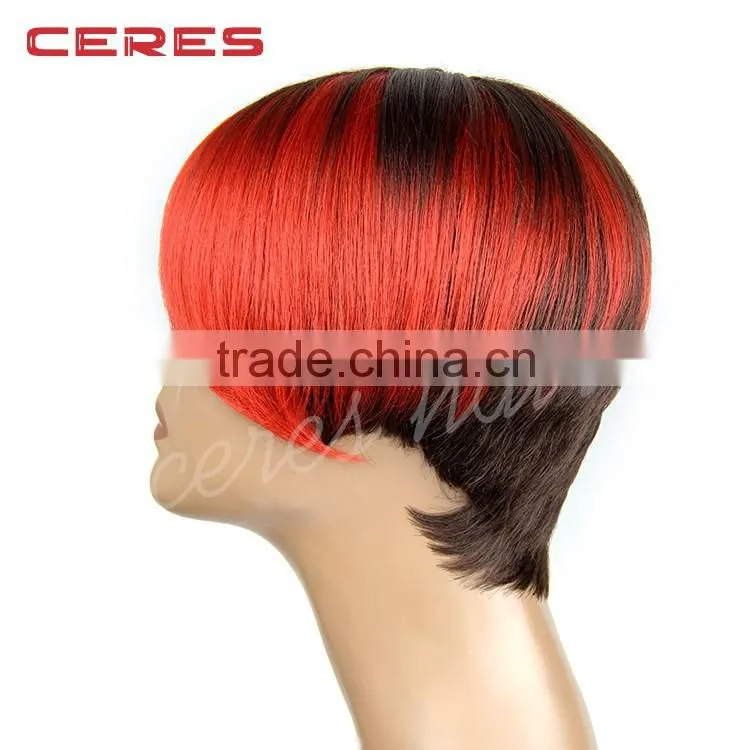premium Japanese synthetic wig fire hair two tone red ombre wig synthetic lace front wig