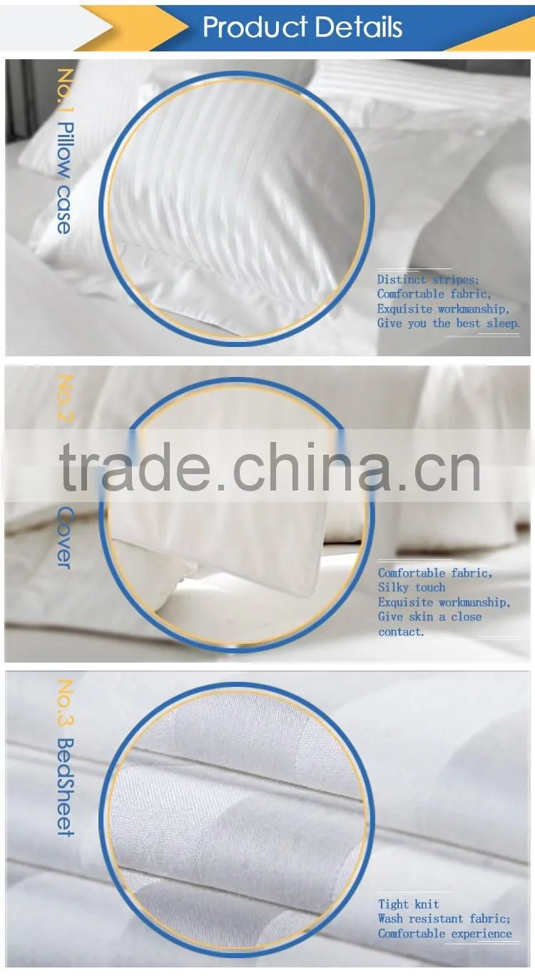 100% cotton percale white color stripe bedding set / bed sheet wholesale