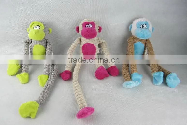 plush three color monkey long leg pet toys for dogs