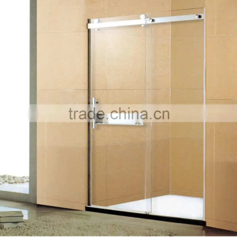 Fashionable Marble Trim Tempered Glass Bath Sliding Door