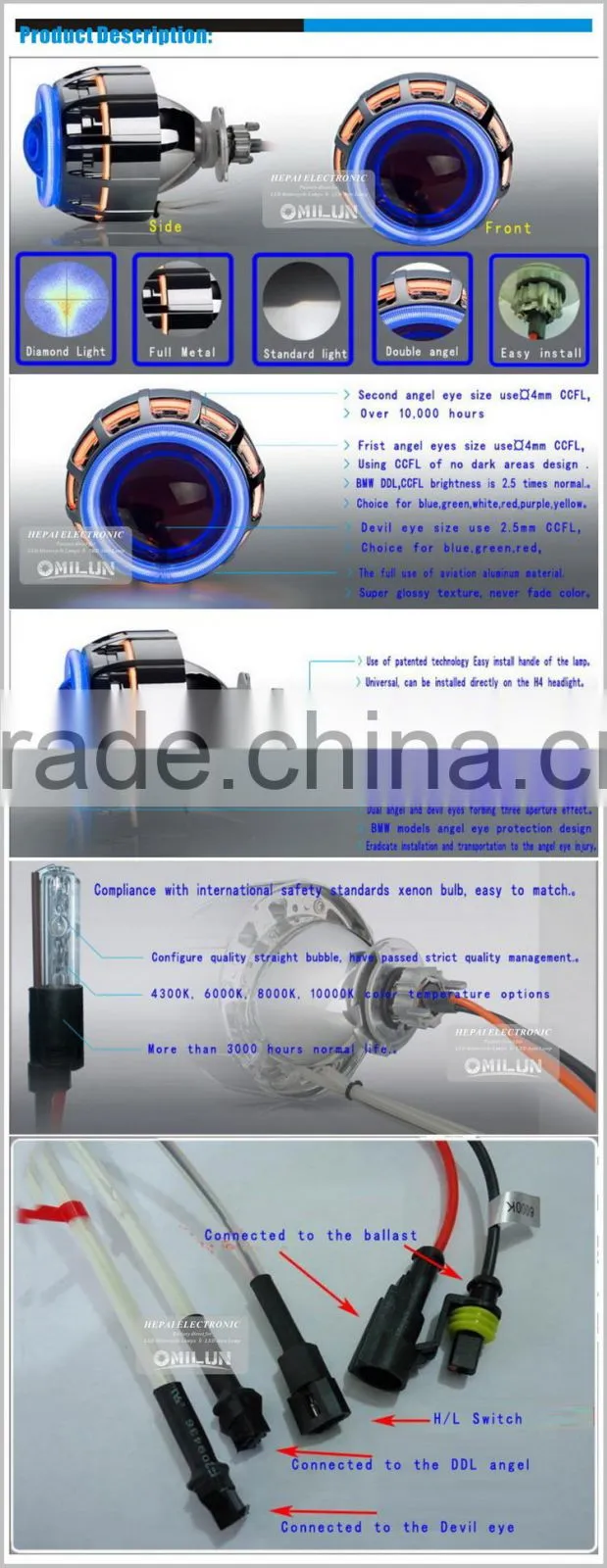BI-Xenon projector lens with CCFL Double ring Angel