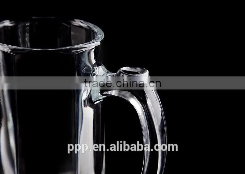 Large beer mug/ glass shooting tumbler/ clear glass cup with handle