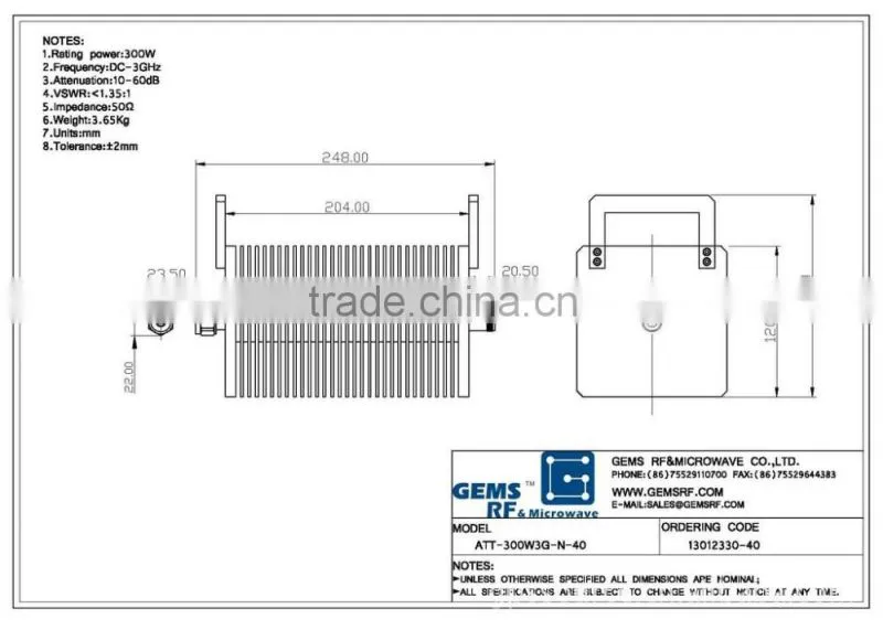 300W RF Coaxial Attenuator