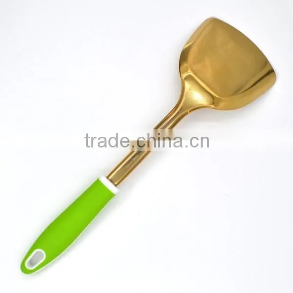 Super quality New design TPR handle gold plating stainless steel Wok turner