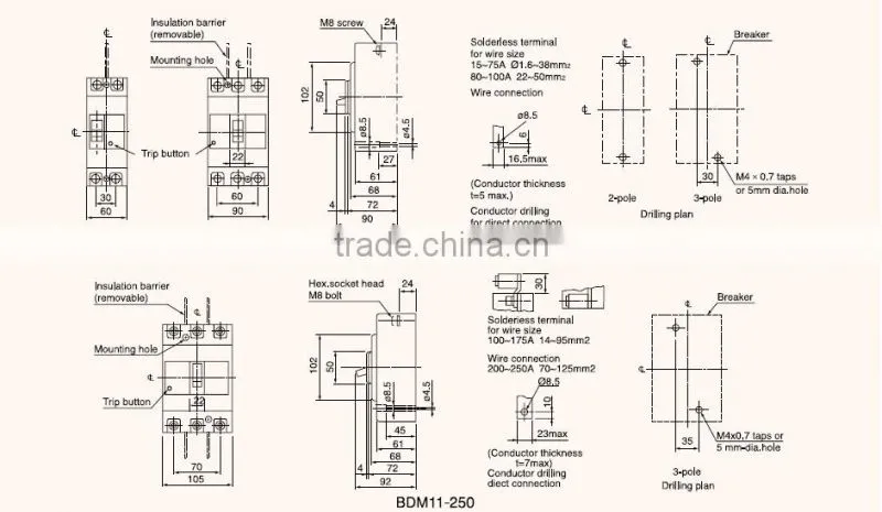 BDM11 MT MOULDED CASE CIRCUIT BREAKER 200A 3P MCCB