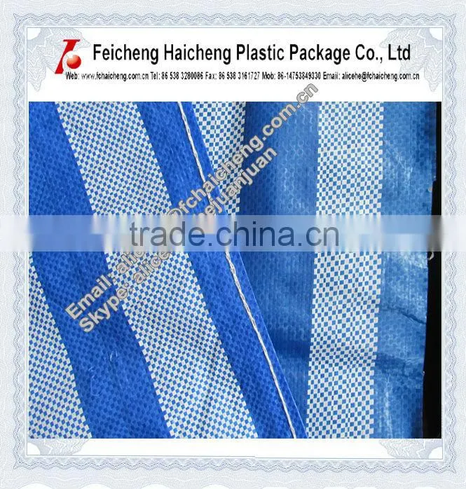 strong, durable and economical blue& white stripes pe/hdpe tarps/ tarpaulin woven fabric sheet