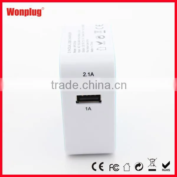 2 port USB multi use mobile phone home charger with 4 interchangeable EU US UK AU plug