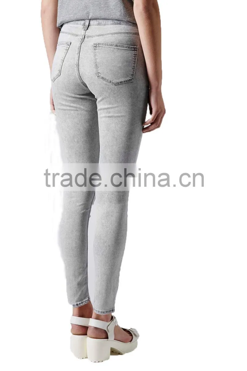 2014 Jeans manufacturers china wholesale grey denim pants fashion women ripped boyfriend jeans