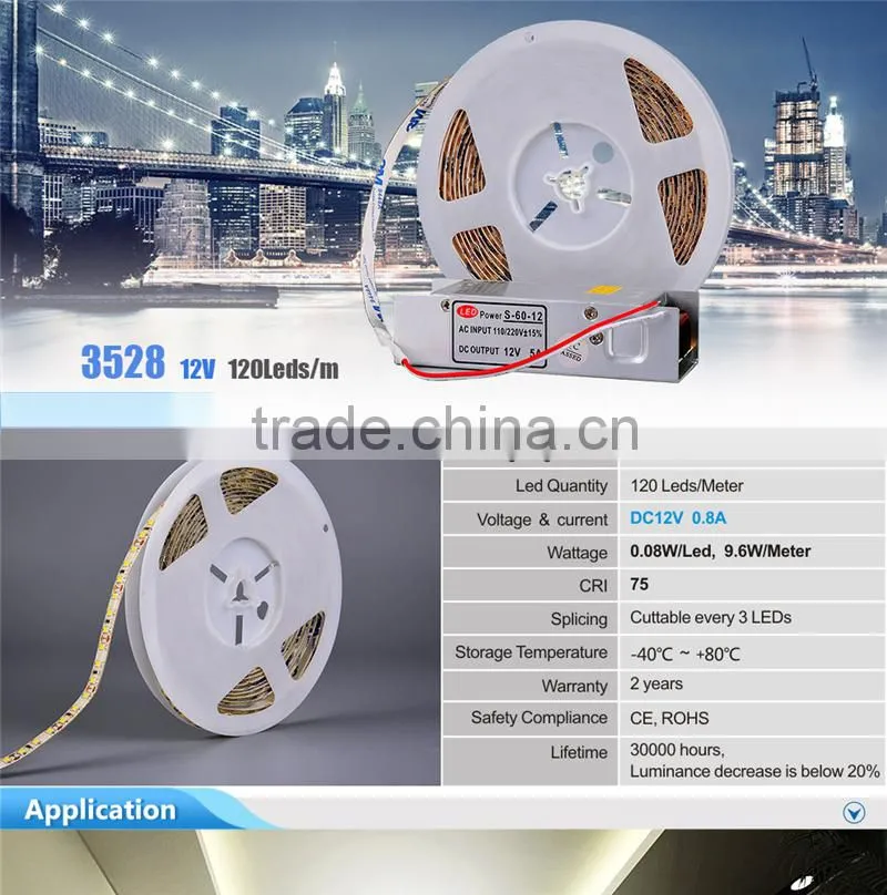 120leds/m 5m 600leds waterproof smd 3528 led strip light