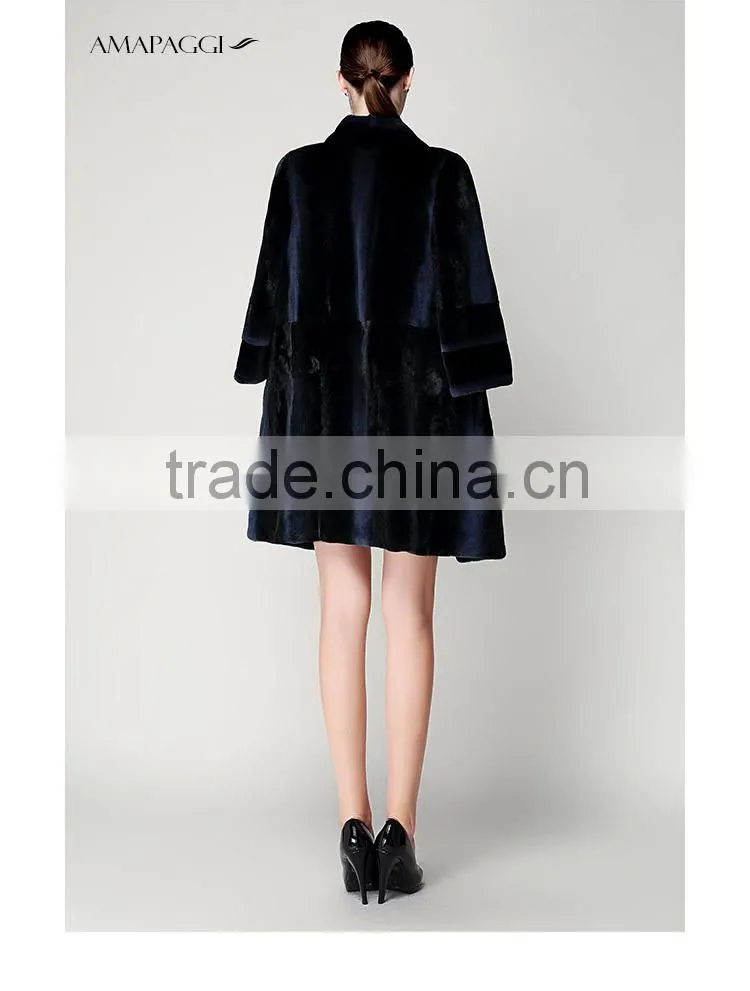 hot sale women long cashmere coat with mink