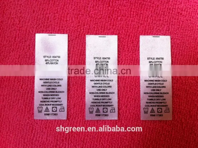 center fold 4 sides printing label,satin care printing tags