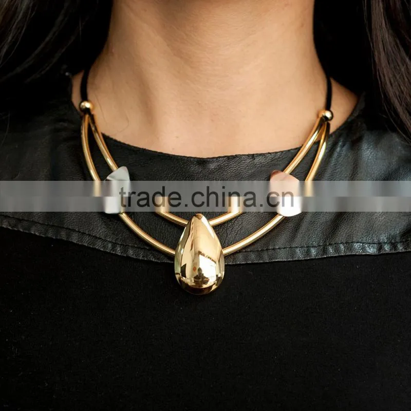 Statement necklace 2016 leather rope stainless steel necklace jewelry