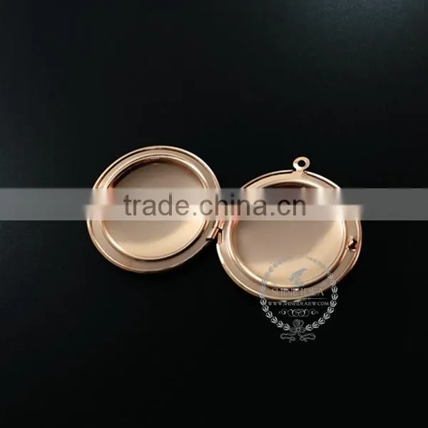 33MM rose gold plated brass round photo locket vintage style fold photo locket pendant charm 1110025