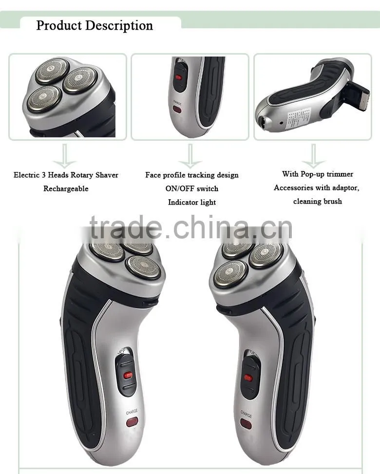 hot usa AC motor washable cheap price electric rechargeable shaver with led light 3heads man shaver made in china