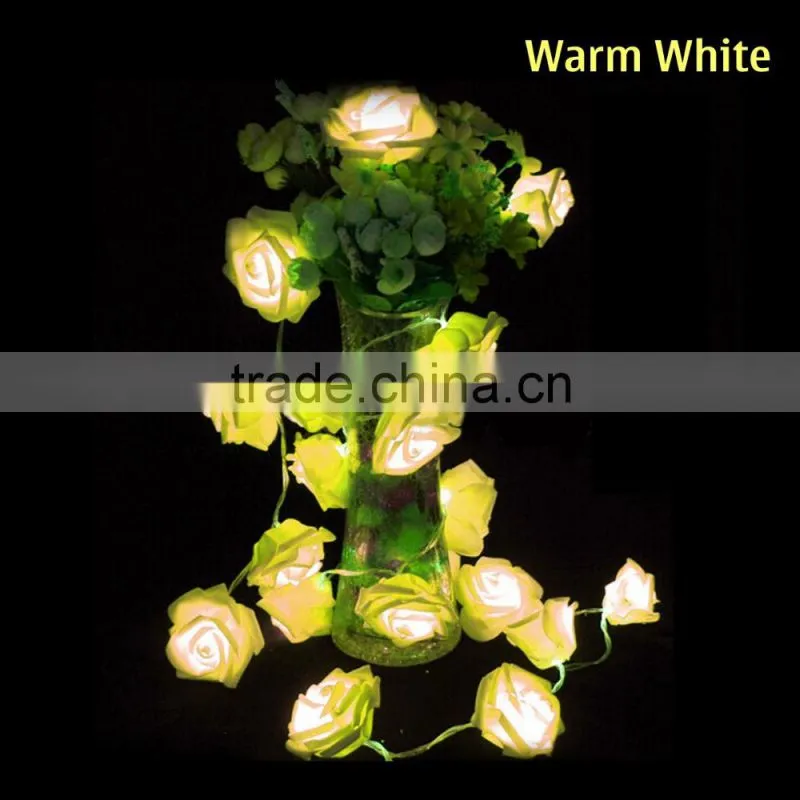 20 LED Rose Flower String Lights for Wedding Garden Party Christmas Decoration Warm White