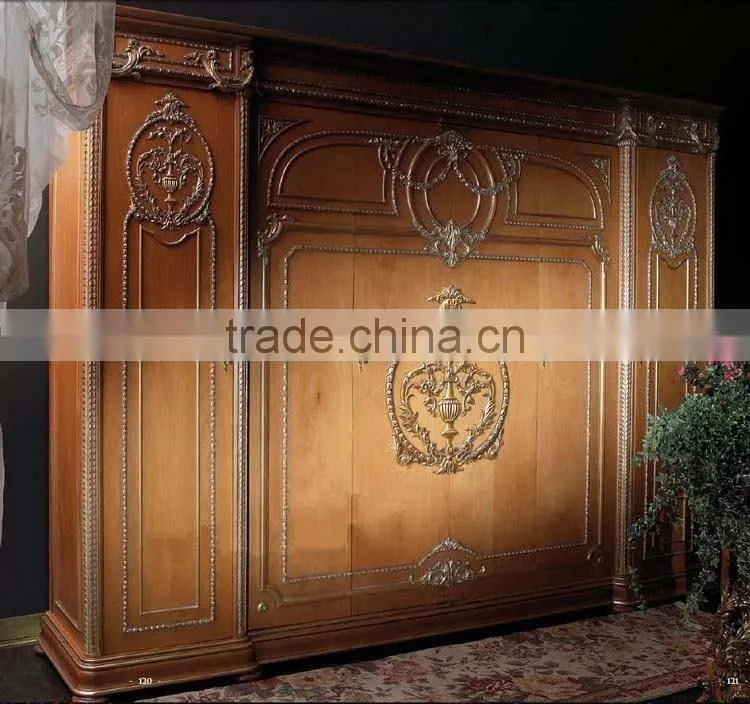 European noble solid wood hand carved bedroom furniture six doors wardrobe