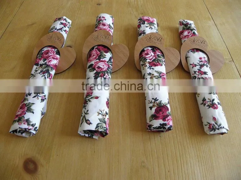 High Quality Heart Shape Wooden Printing Napkin Ring with Laser Logo