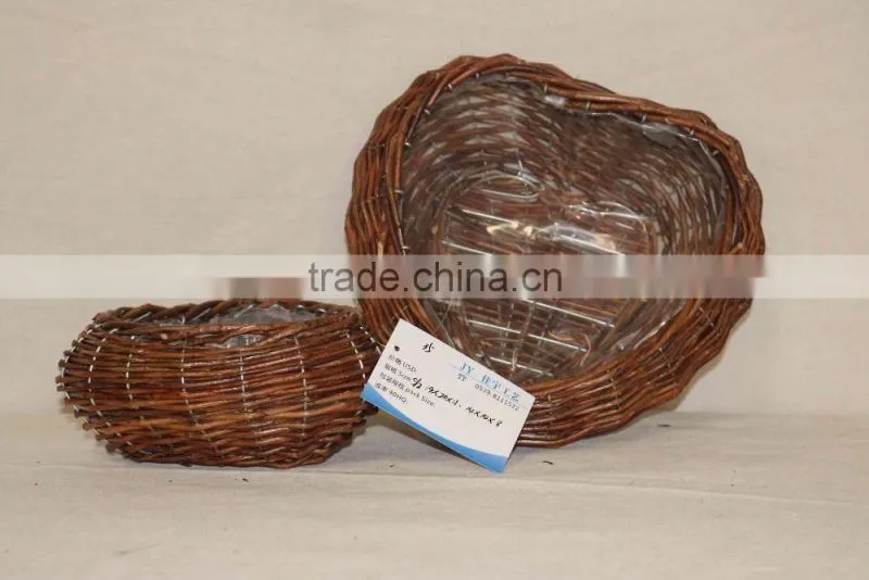 classic heart shape unpeeled wicker flower plant basket unpeel wicker plant pots with plastic liner