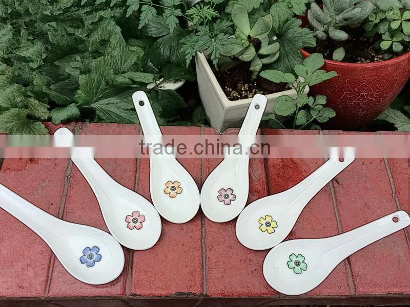SP-1541 Haonai flower decal ceramic spoon, ceramic soup spoon