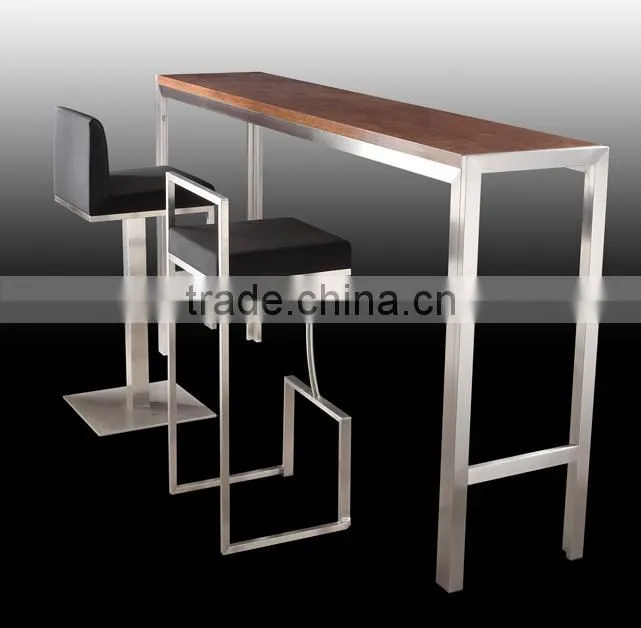 high quality brushed stainless steel bar table with tempered top or wood top LQ- BT102S